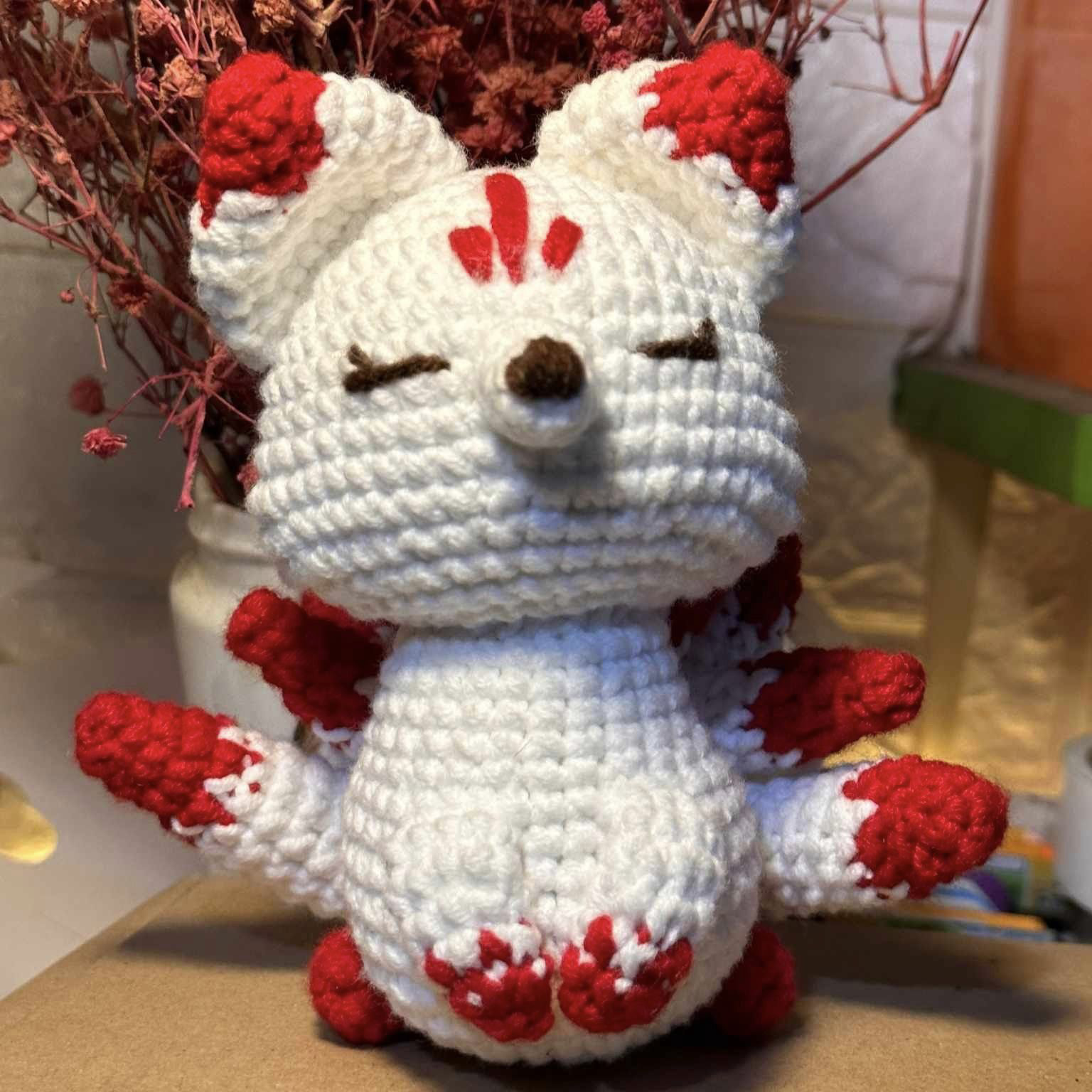 Handmade Cute White and Red Fox Crochet Plushie for Kids